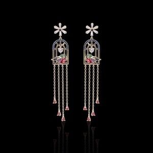 Colorful birdcage earrings with long tassels